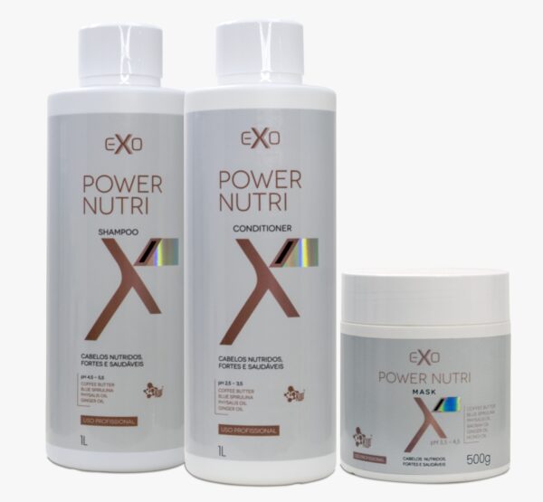 KIT POWER NUTRI SHAMPOO 1L, CONDICIONADOR 1L & MÁSCARA 500G - EXO
